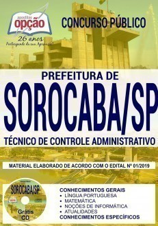 Apostila Prefeitura de Sorocaba 2019 Técnico de Controle Administrativo PDF e Impressa