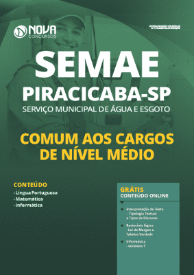 Apostila SEMAE Piracicaba SP 2020 Nível Médio Grátis Cursos Online