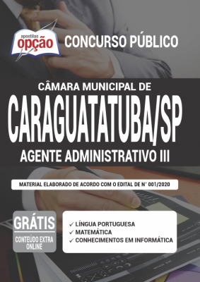 Apostila Concurso Câmara de Caraguatatuba SP 2020 PDF e Impressa Cargo Assistente Administrativo III