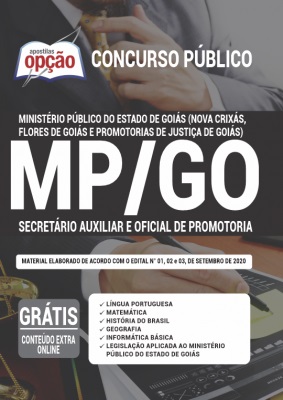 Apostila MP GO 2020 PDF e Impressa Secretário Auxiliar e Oficial de Promotoria