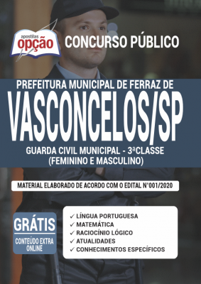 Apostila Concurso Prefeitura de Ferraz de Vasconcelos 2020 PDF e Impressa Guarda Municipal