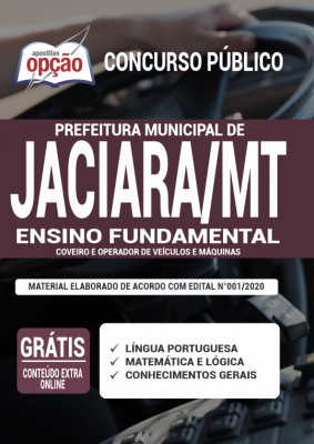 Apostila Prefeitura de Jaciara MT 2020 PDF e Impressa Cargos de Coveiro e Operador de Veículos e Máquinas