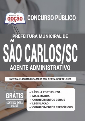 Apostila Concurso Prefeitura de São Carlos SC 2020 PDF e Impressa Cargo Agente Administrativo