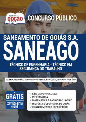 Apostila Concurso SANEAGO 2020 PDF e Impressa Cargo Técnico de Engenharia - Técnico em Segurança do Trabalho