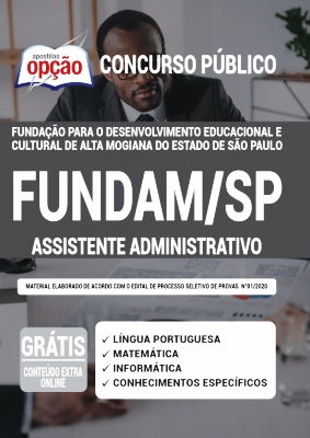 Apostila Concurso FUNDAM SP 2020 PDF e Impressa Assistente Administrativo