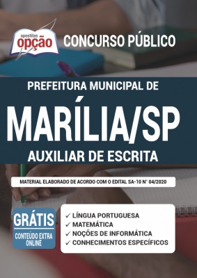 Apostila Concurso Prefeitura de Marília SP 2020 PDF e Impressa Auxiliar de Escrita