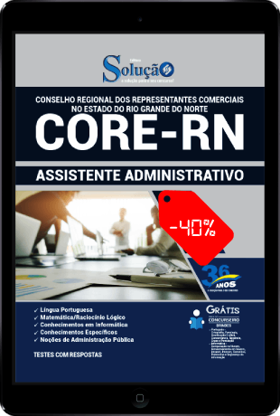 Apostila Concurso CORE RN 2021 PDF Download Desconto Assistente Administrativo